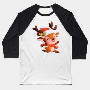 Happy and cute Christmas deer in winter clothes Baseball T-Shirt
